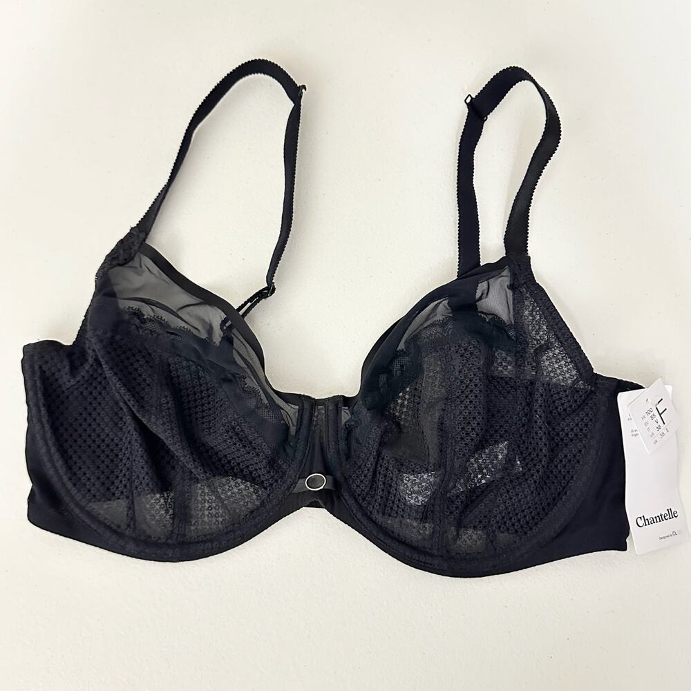 CHANTELLE Parisian Allure Plunge Bra Black Underwire Lingerie NWT